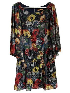 Alice + Olivia Floral Print Dress Long Sleeve Boho Shift Mini Party Cocktail